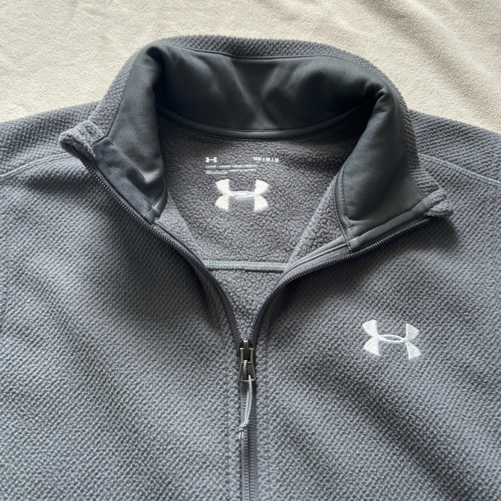 Under Armour Fleece Vest Mens Medium Gray Gorpcore Athletic Full Zip Layering - Picture 2 of 9